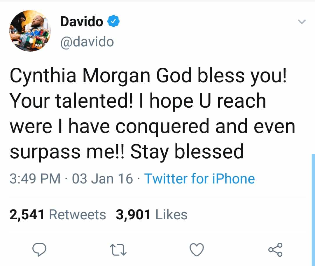 After Calling Him A F*ck Boy, Davido Set To Help Cynthia Morgan