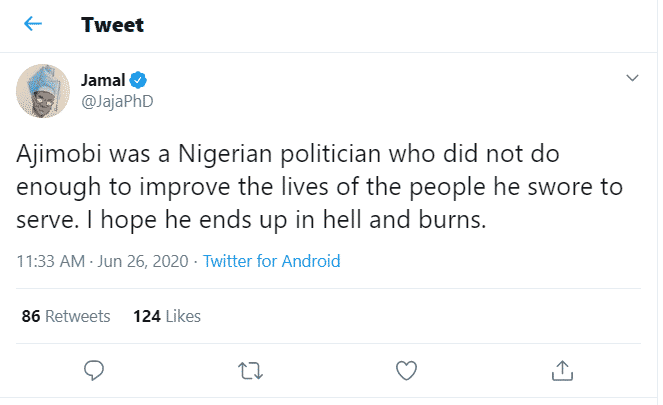 “I Hope He Ends Up In Hell And Burns” – Man Reacts To Ajimobi’s Death