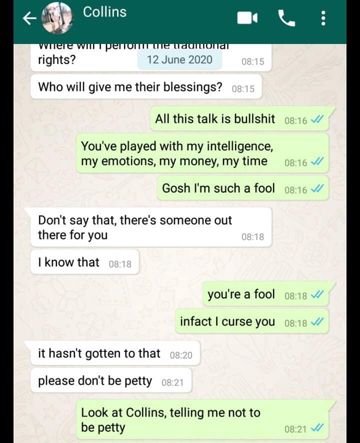 A leaked WhatsApp conversation has shown how a man broke up with a lady who fed, accommodated him and paid his university tuition fees. The